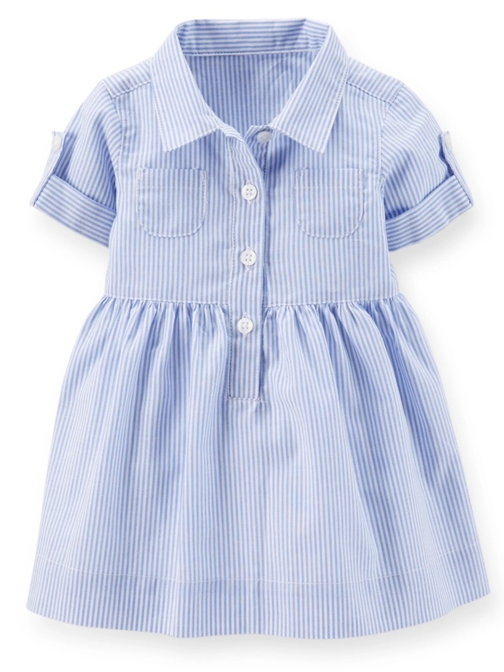Carter’s 6M Blue White Striped Ruffle Collar Shirt Dress